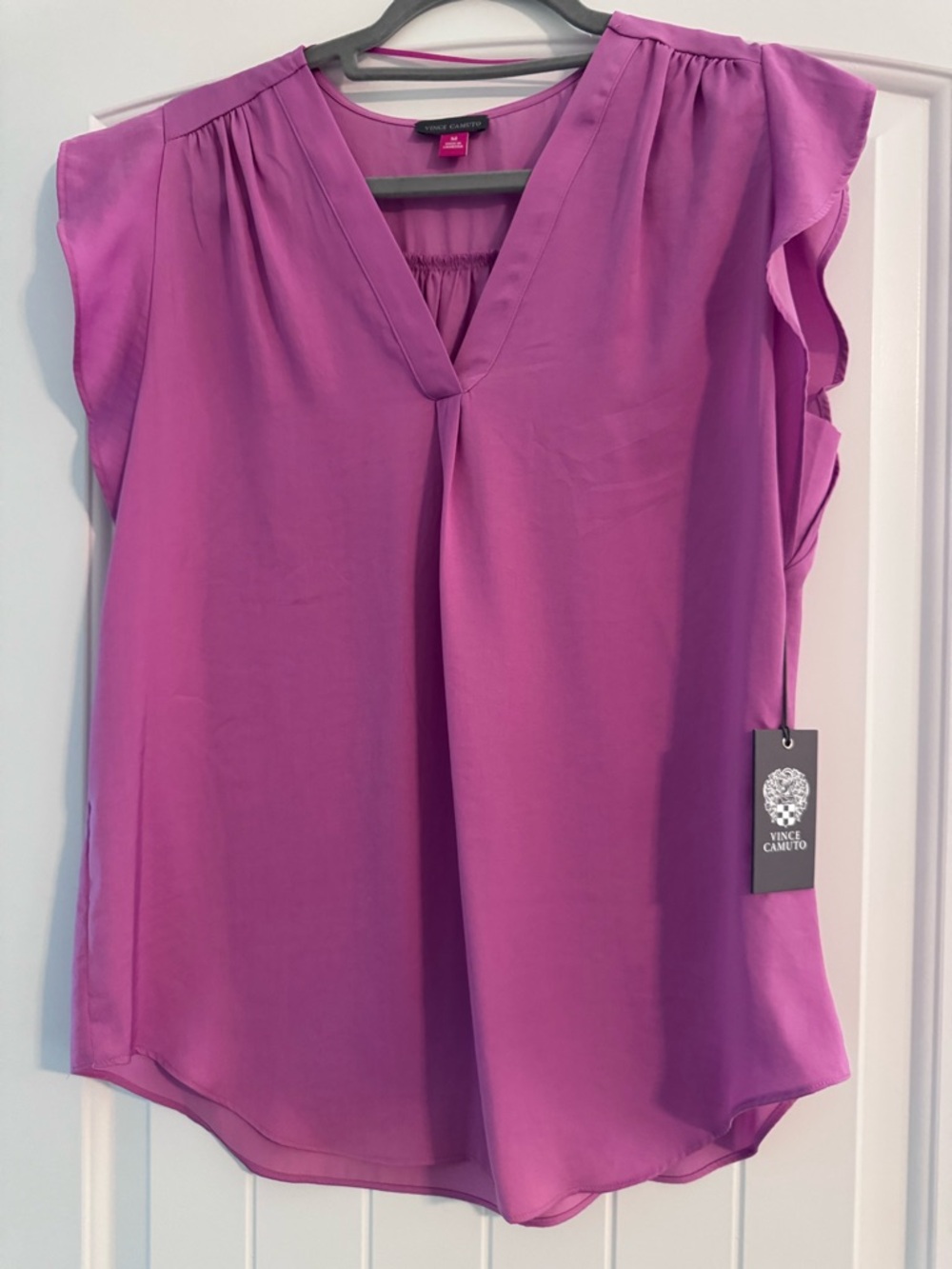 Vince Camuto Fuchsia V-Neck Flutter Sleeve Blouse